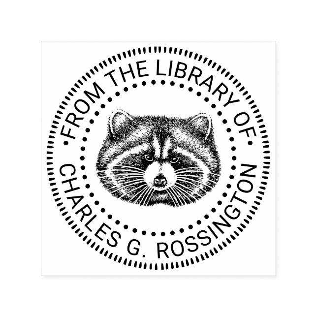 Cute Fat Racoon Face Library Book Name Self-inking Stamp (Design)