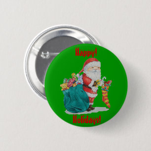 Cute father christmas with toys and gifts in sack 6 cm round badge