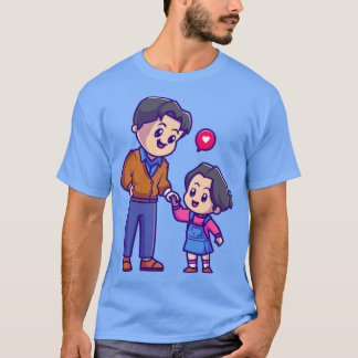 Cute Father With Little Daughter Cartoon T-Shirt