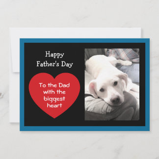 Cute Father's Day Red Message Heart Dog Photo Blue Holiday Card