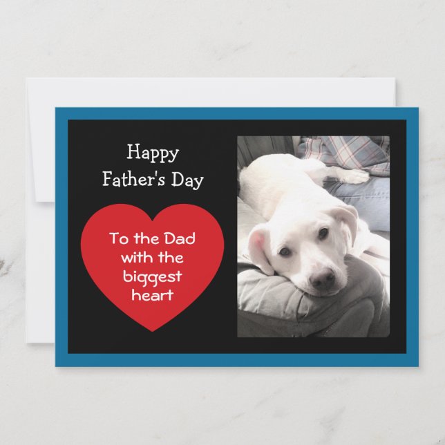 Cute Father's Day Red Message Heart Dog Photo Blue Holiday Card (Front)