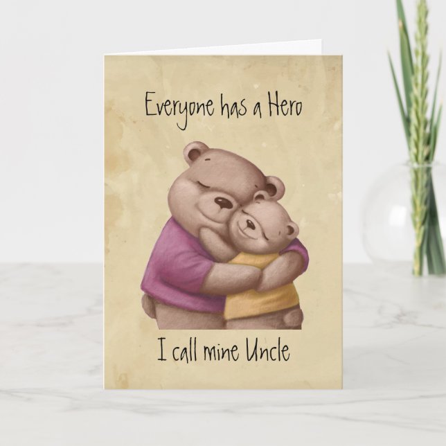 Cute Father's Day, Uncle my Hero, Bear Family Card (Front)