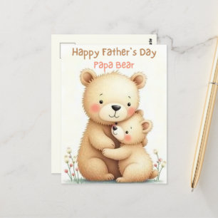 Cute Fathers Day with Bears Soft Pastel Animal Postcard