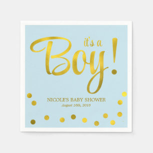 Cute Faux Gold Foil Confetti Boy Baby Shower Napkin