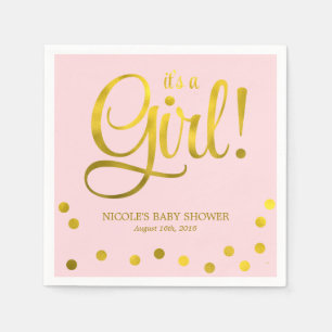 Cute Faux Gold Foil Confetti Girl Baby Shower Napkin