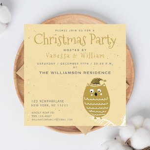 Cute Faux Gold Owl   Christmas Party Invitation