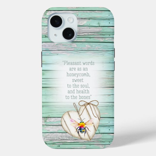 Cute Faux Green Wood Heart Rainbow Bee Faith Case-Mate iPhone Case (Back)