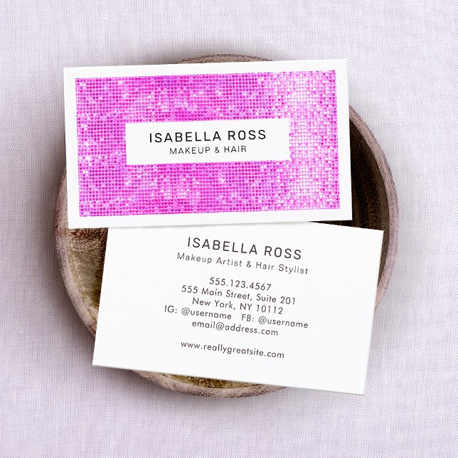 Cute Faux Hot Pink Sequins Beauty and Fashion Business Card (Creator Uploaded)