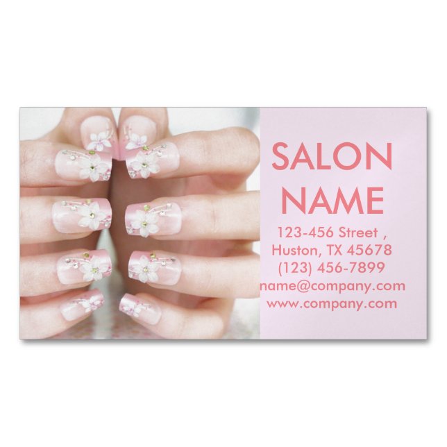cute faux nails fashion beauty SPA nail salon Magnetic Business Card (Front)