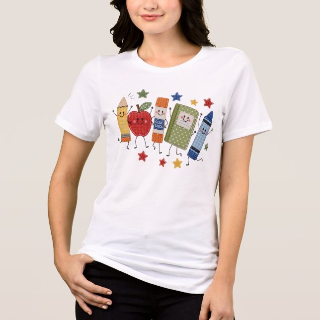 Cute Faux Patch Back To School Cute Supplies Gift Tri-Blend Shirt (Front)