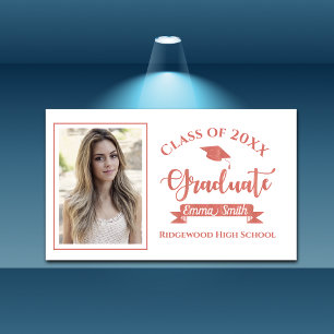 Cute Faux Rose Gold Class Of 2024 Photo Graduation Banner