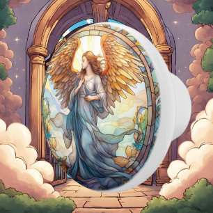 Cute faux stained glass Angel Religious Ceramic Knob