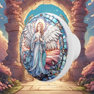 Cute faux stained glass Angel Religious Ceramic Knob