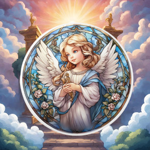 Cute faux stained glass Angel Religious Ceramic Knob