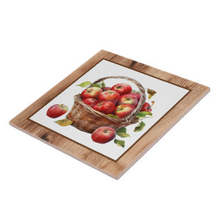 Cute faux wood basket apples kitchen  tile