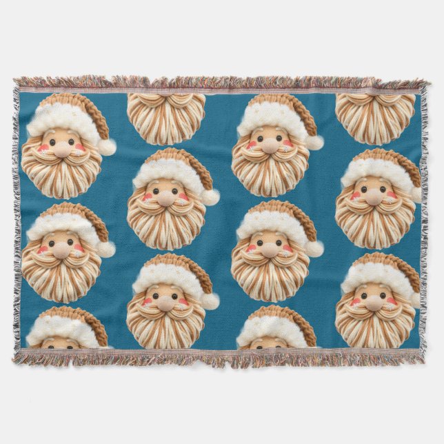 Cute Faux Yarn Christmas Santa crochet  Throw Blanket (Front)