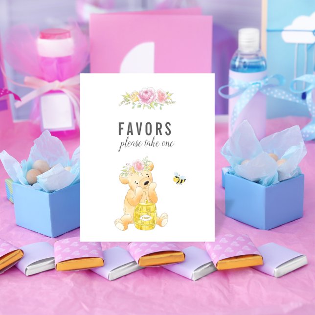 Cute Favors Table Girl Teddy Bear Baby Shower Poster (Creator Uploaded)