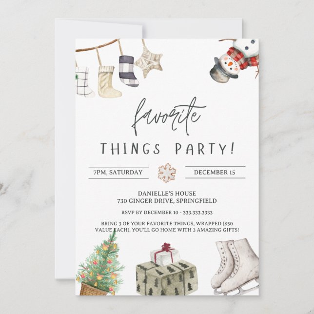 Cute Favourite Things & Exchange Gift Christmas Invitation (Front)