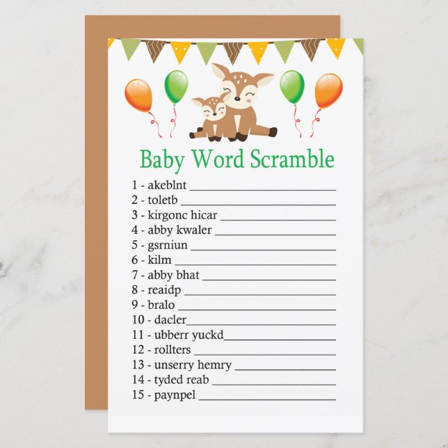 Cute fawn Baby word scramble game (Front/Back)