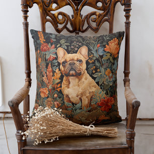 Cute Fawn Coated French Bulldog in a Garden Cushion