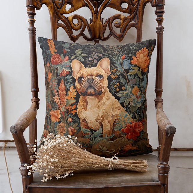 Cute Fawn Coated French Bulldog in a Garden Cushion (Creator Uploaded)