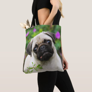 Cute Fawn Colored Pug Puppy Dog Portrait Shopper Tote Bag