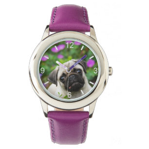 Cute Fawn Coloured Pug Puppy Dog Face -- dial-plat Watch
