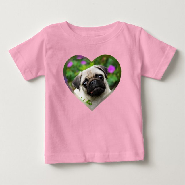 Cute Fawn Coloured Pug Puppy Dog Face Pet Photo - Baby T-Shirt (Front)