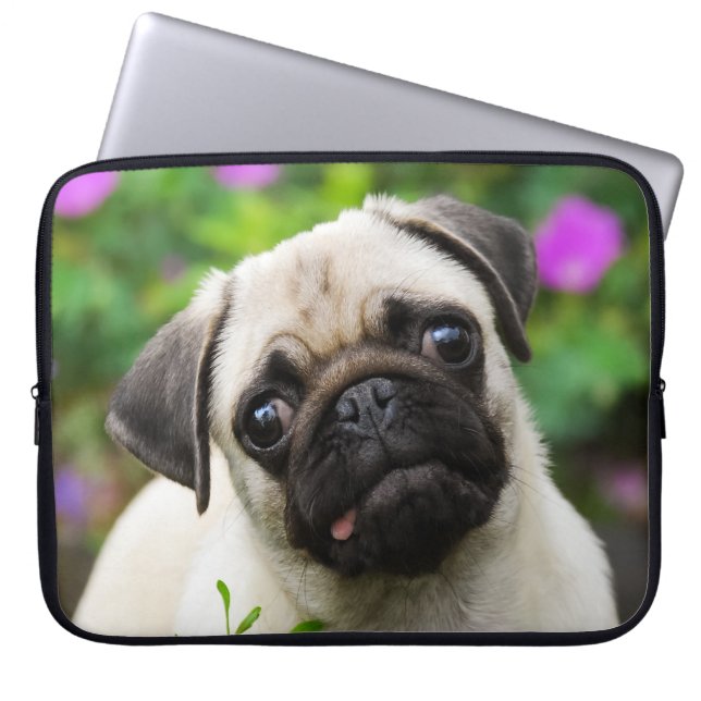 Cute Fawn Coloured Pug Puppy Dog Face Pet Photo Laptop Sleeve (Front)