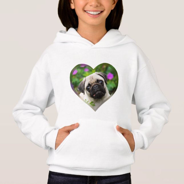 Cute Fawn Coloured Pug Puppy Dog Face Photo Heart  (Front)