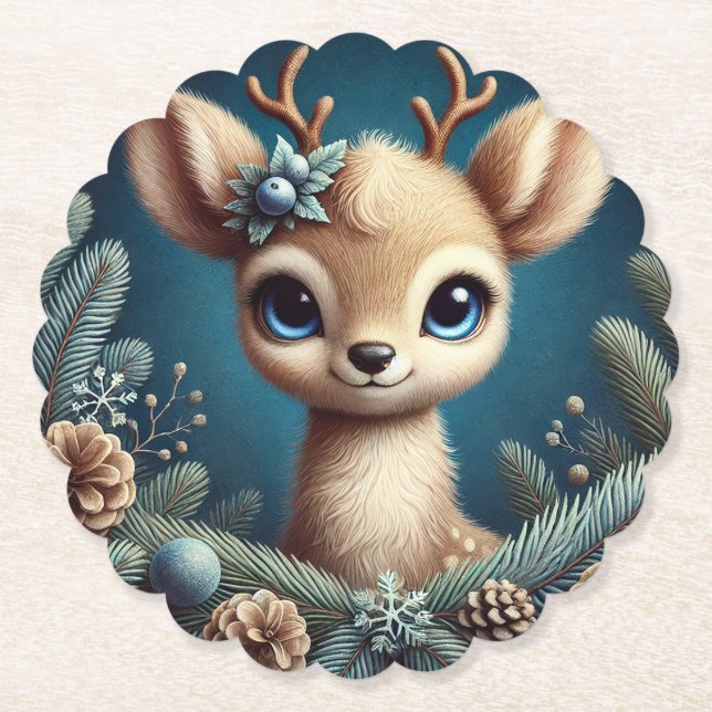 Cute Fawn Illustration Paper Coaster (Front)
