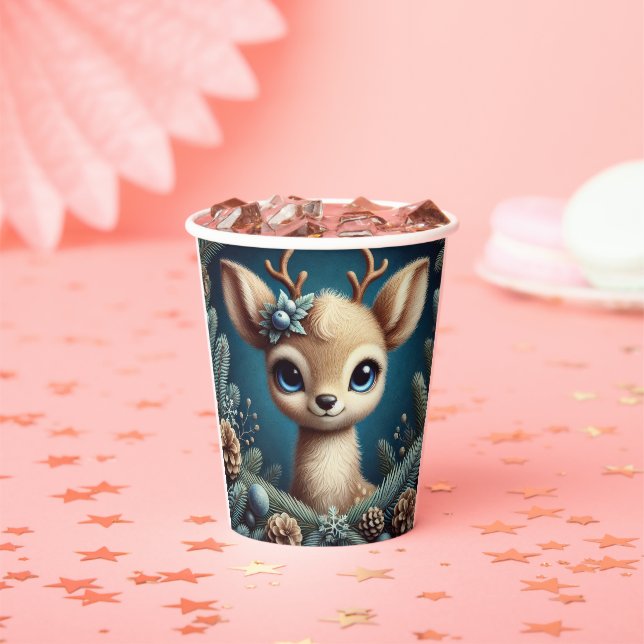 Cute Fawn Illustration Paper Cups (Insitu)