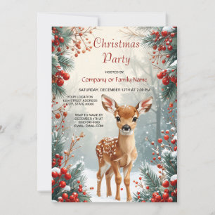 Cute Fawn in a Snowy Forest Christmas Party Invitation