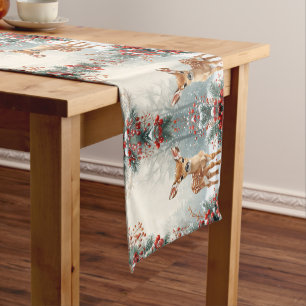 Cute Fawn in a Snowy Forest Table Runner