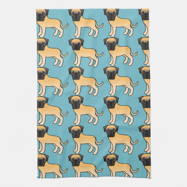 Cute Fawn Old English Mastiff Dogs Pattern Tea Towel (Vertical)