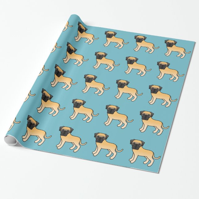 Cute Fawn Old English Mastiff Dogs Pattern Wrapping Paper (Unrolled)