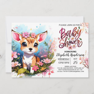 Cute Fawn Princess Woodland Girl Baby Shower Invitation