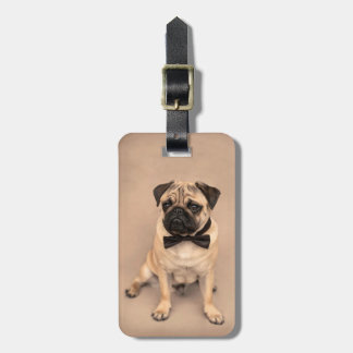 Cute Fawn Pug Dog with Bow Tie Luggage Tag