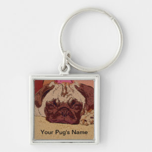 Cute Fawn Pug Puppy Key Ring