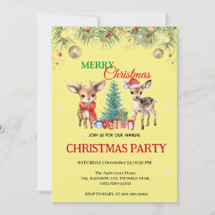 Cute Fawn reindeer Santa MERRY Christmas Party Invitation