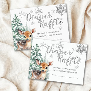 Cute Fawn   Snow Winter Baby Shower Diaper Raffle Enclosure Card