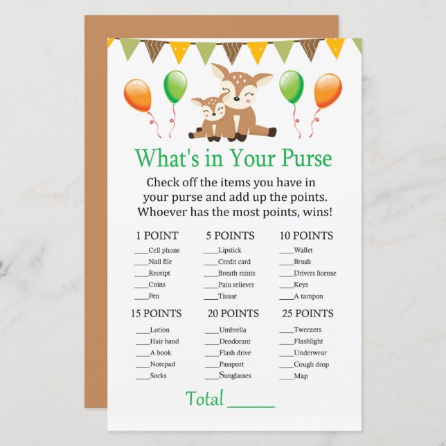 Cute fawn What's in your purse game (Front/Back)