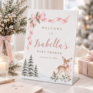 Cute Fawn Winter Baby Girl Shower Welcome Sign
