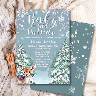 Cute Fawn Winter Snow Forest Baby Shower Invitation