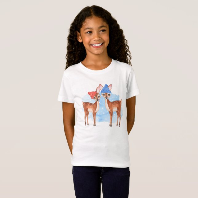 Cute fawns in winter T-Shirt (Front Full)