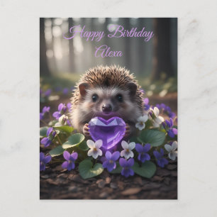 Cute February Hedgehog with Amethyst Heart Postcard