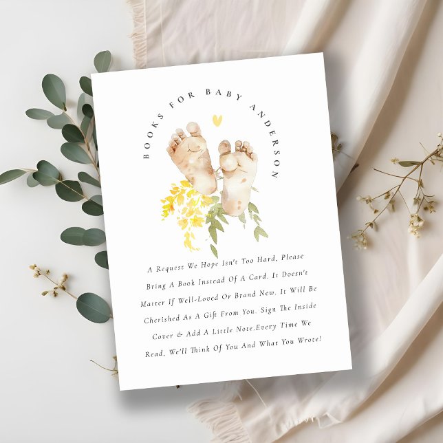 Cute Feet Yellow Floral Books For Baby Shower Enclosure Card (Creator Uploaded)