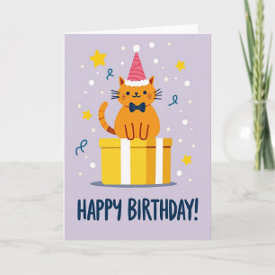Cute Feline Party Hat Card