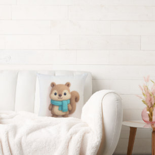 Cute Felt Squirrel Wearing a Cosy Scarf Cushion