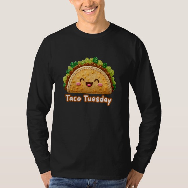 Cute Felt Taco Tuesday Kawaii Mexican Food Guac Fa T-Shirt (Front)